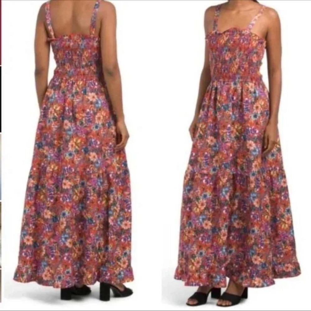 B.O.G Collective Red Floral‎ Smocked Maxi Dress Large NWT